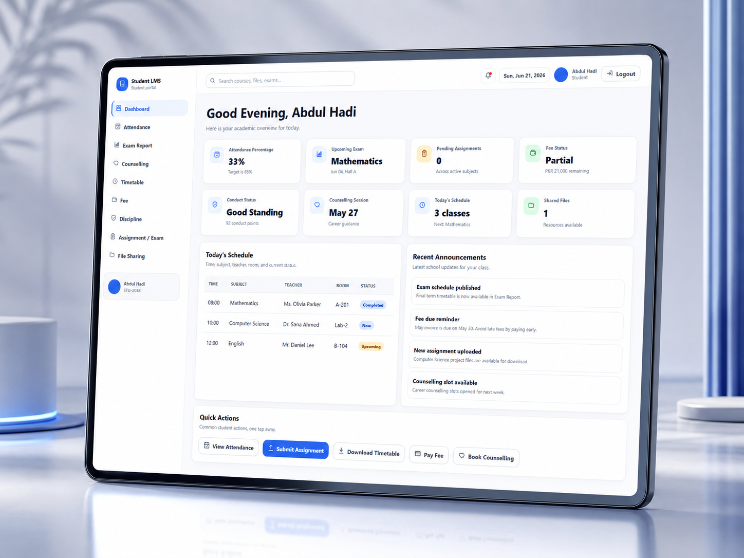 Student LMS dashboard preview